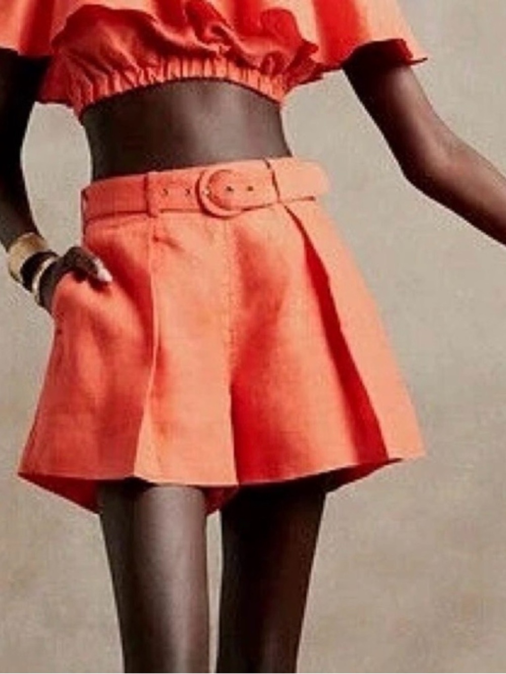 Banana Republic 100% Linen Belted Explorer Shorts Coral Size 14 summer vacay